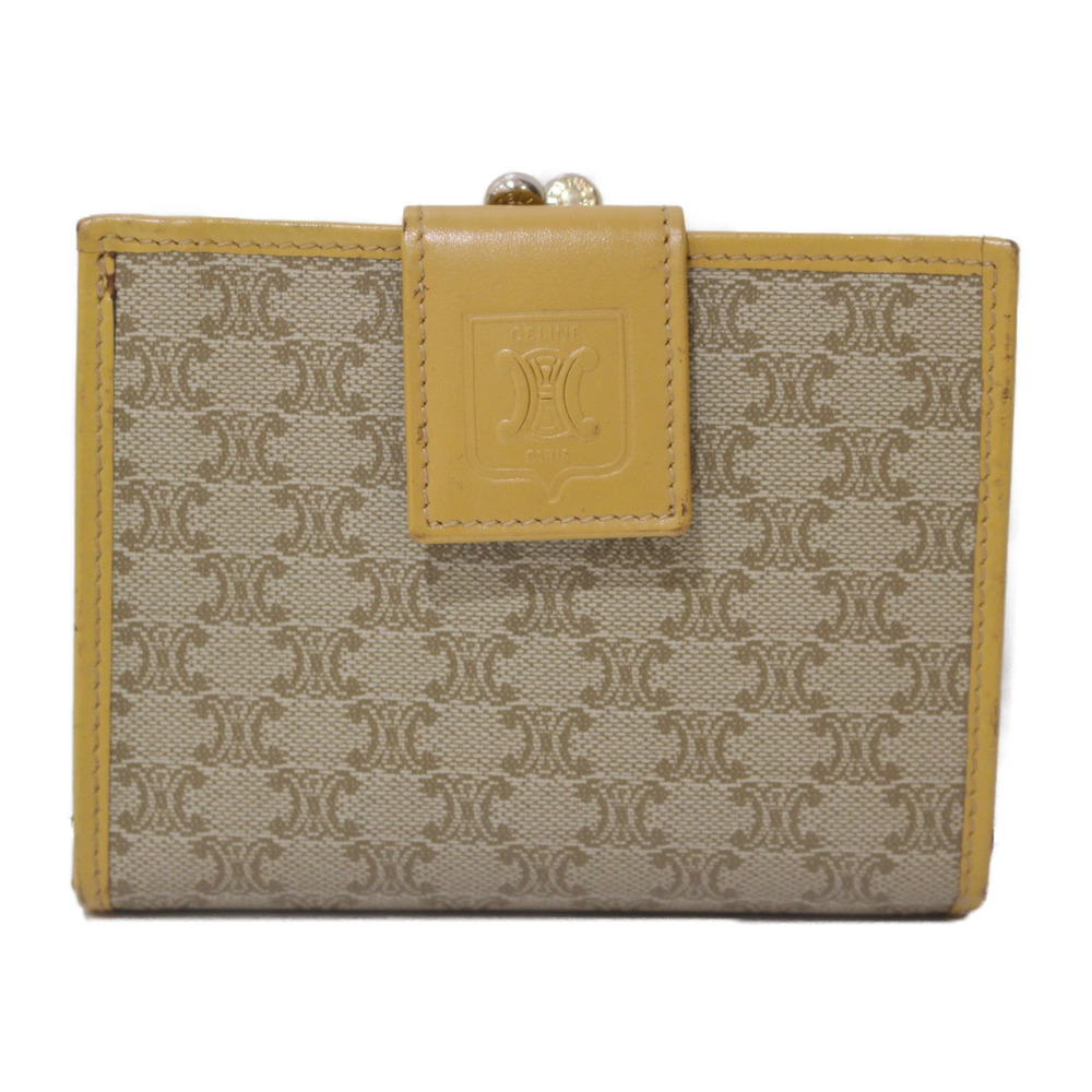 CELINE Bi fold Wallet Compact Macadam Clasp Closure Beige Yellow Tones